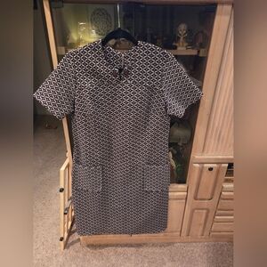 Vintage Geometric Patterned Brown and White Dress